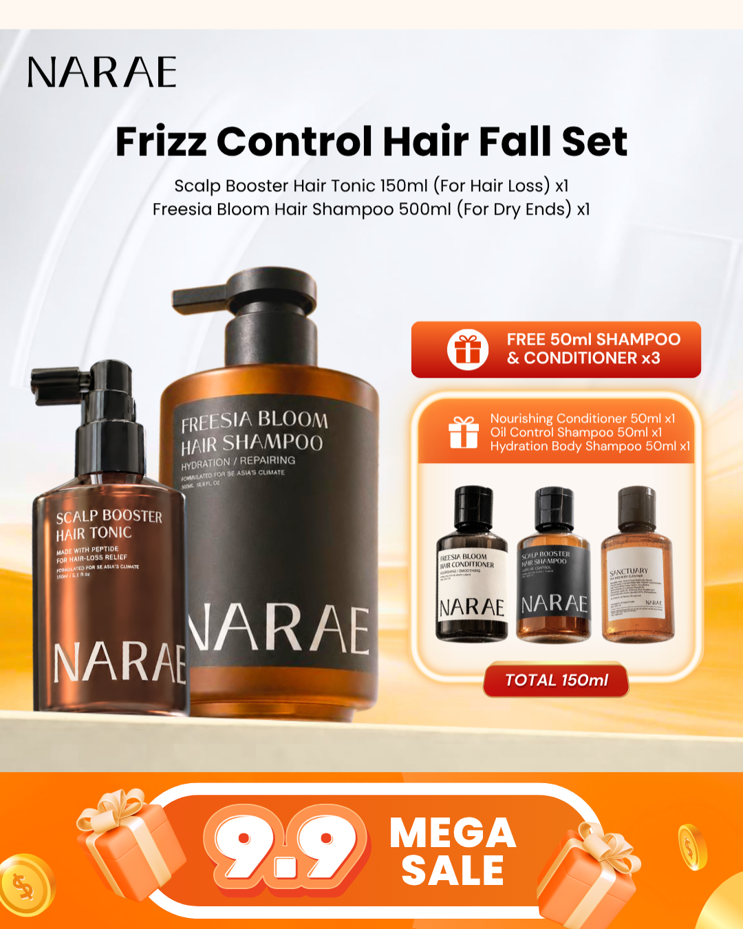 [9.9 DEALS] Frizz Control Hair Fall - Set A